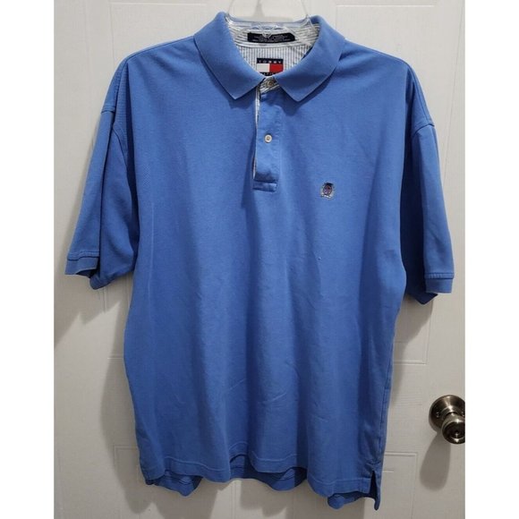 VTG Tommy Hilfiger Light Blue Short Sleeve Polo Shirt 100% Cotton Size Large - Picture 1 of 9